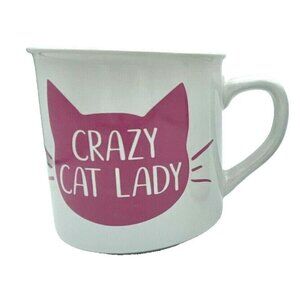 Crazy Cat Lady Mug Pink and White 4" x 3.5" D Ceramic with Pink Cat Animals